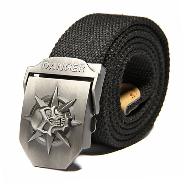 Skull Canvas Belt Men Metal Buckle Canvas Strap Belt Brand Tactics Woven Belt