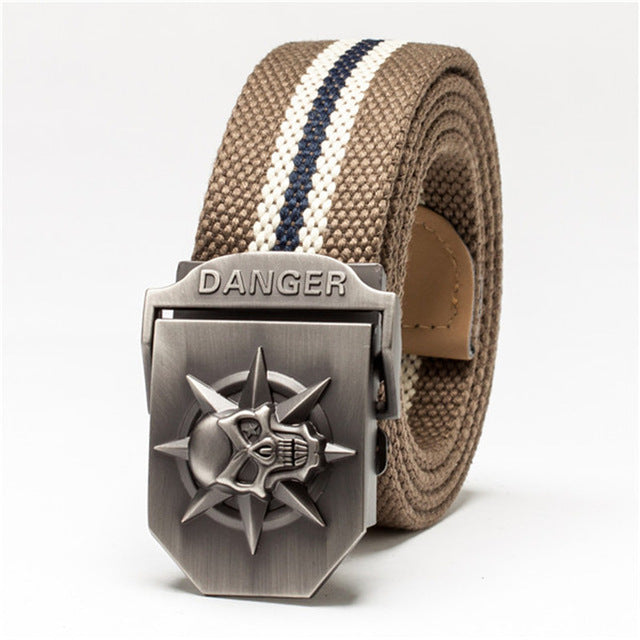 Skull Canvas Belt Men Metal Buckle Canvas Strap Belt Brand Tactics Woven Belt