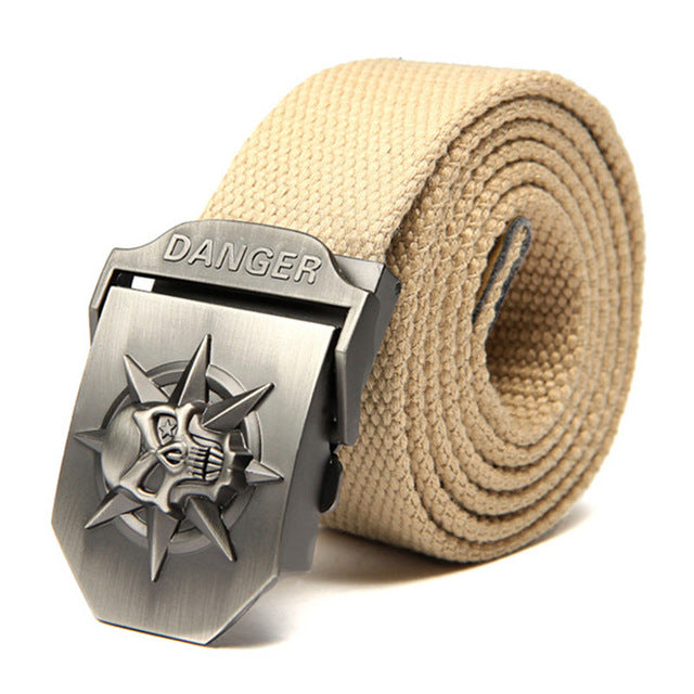Skull Canvas Belt Men Metal Buckle Canvas Strap Belt Brand Tactics Woven Belt