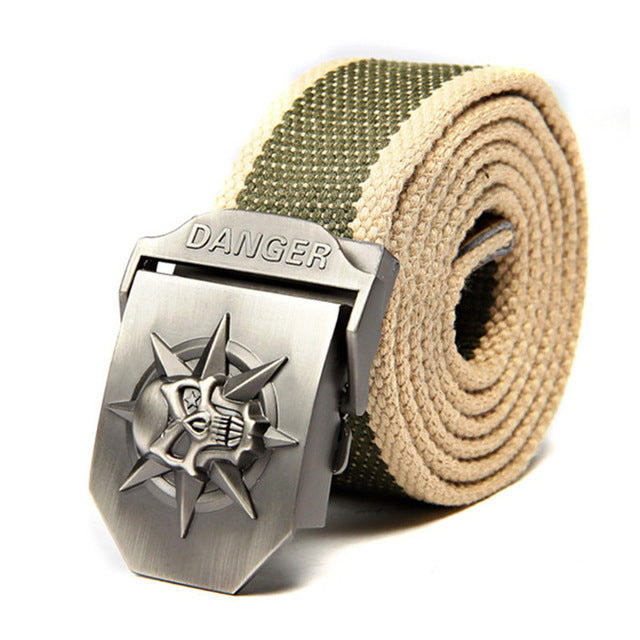 Skull Canvas Belt Men Metal Buckle Canvas Strap Belt Brand Tactics Woven Belt