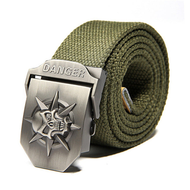 Skull Canvas Belt Men Metal Buckle Canvas Strap Belt Brand Tactics Woven Belt