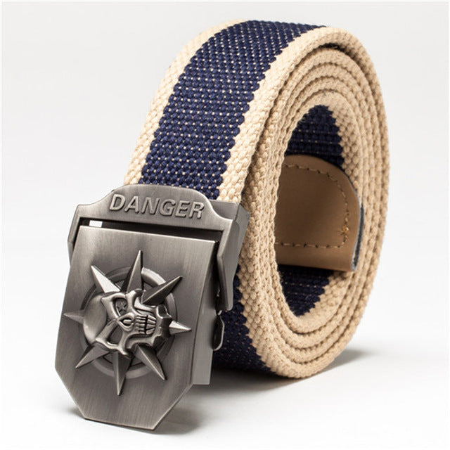 Skull Canvas Belt Men Metal Buckle Canvas Strap Belt Brand Tactics Woven Belt