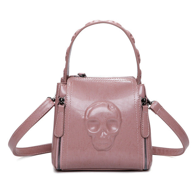 Black Skull Bags Clutch Women Handbag Embossed Leather Tote