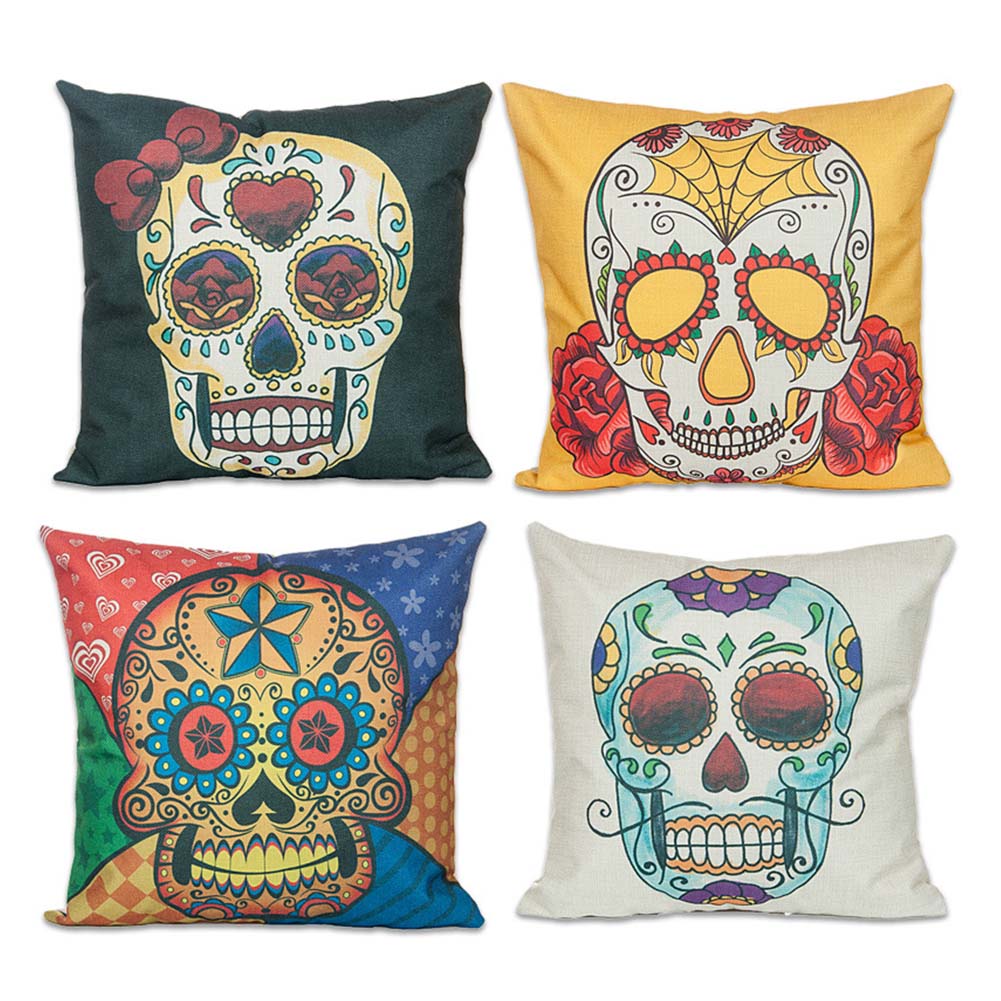 Flower Punk Style Mexico Skull Cotton Linen Cushion Cover Chair Seat