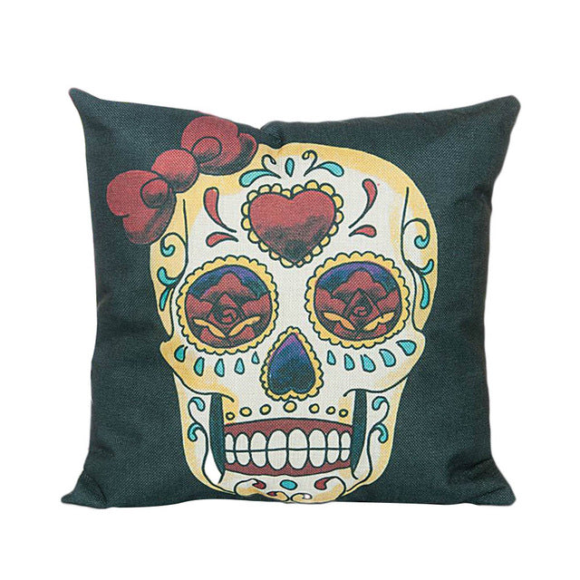 Flower Punk Style Mexico Skull Cotton Linen Cushion Cover Chair Seat