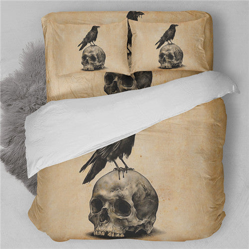 Skull Bird Retro Bedding Set HD Print Yellowed Duvet Cover Sets Twin Full Queen King Size