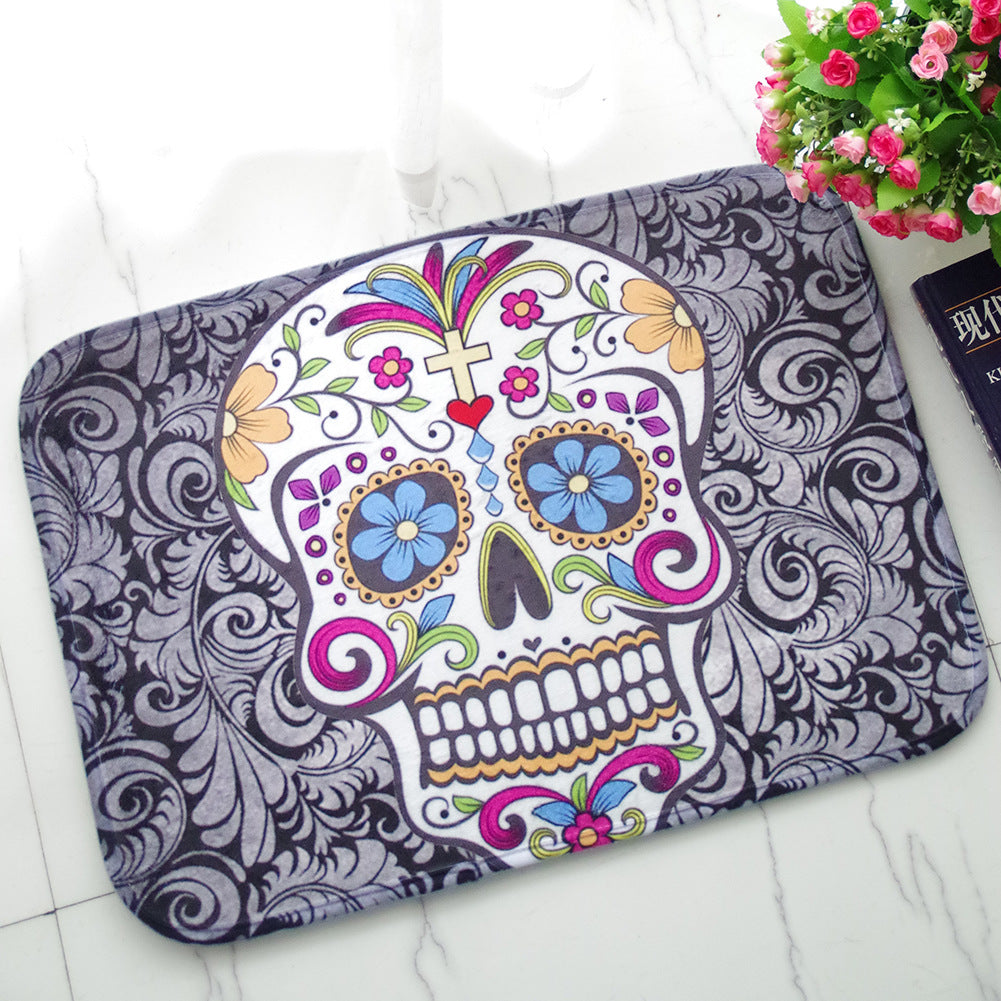 Creative Cute Skull Flannel Water Absorbent Floor Mats For Kitchen Outdoor Front Door Carpet