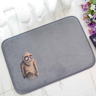 Creative Cute Skull Flannel Water Absorbent Floor Mats For Kitchen Outdoor Front Door Carpet
