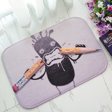 Creative Cute Skull Flannel Water Absorbent Floor Mats For Kitchen Outdoor Front Door Carpet