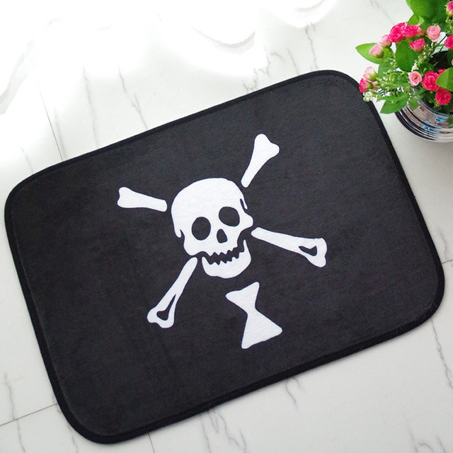 Creative Cute Skull Flannel Water Absorbent Floor Mats For Kitchen Outdoor Front Door Carpet