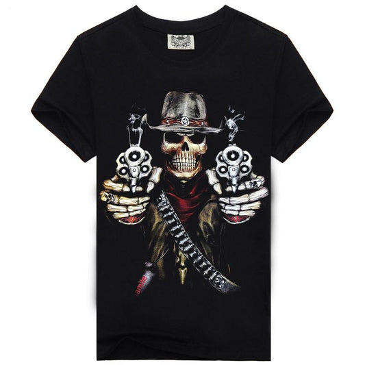 100% Cotton T-shirt Male Fashion Brand rock punish punk 3D skull Men T Shirt XXXL