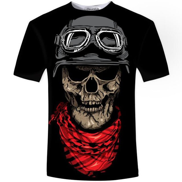 Cloudstyle Hot Black T-Shirt Male Make Clothing sexy punk rock 3D Skull