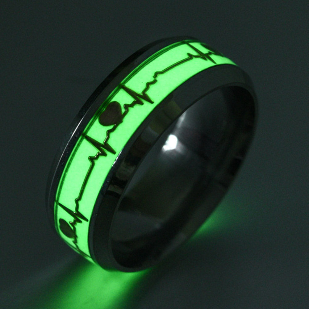 Heart Shape Luminous Ring Glowing in Dark Couple Rings