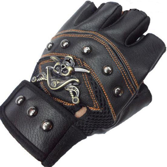 Skulls Rivet PU Leather Fingerless Gloves Men Women Fashion Hip Hop