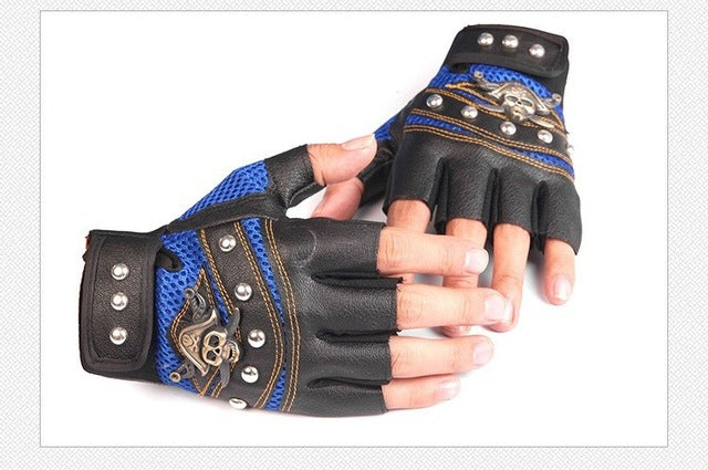 Skulls Rivet PU Leather Fingerless Gloves Men Women Fashion Hip Hop