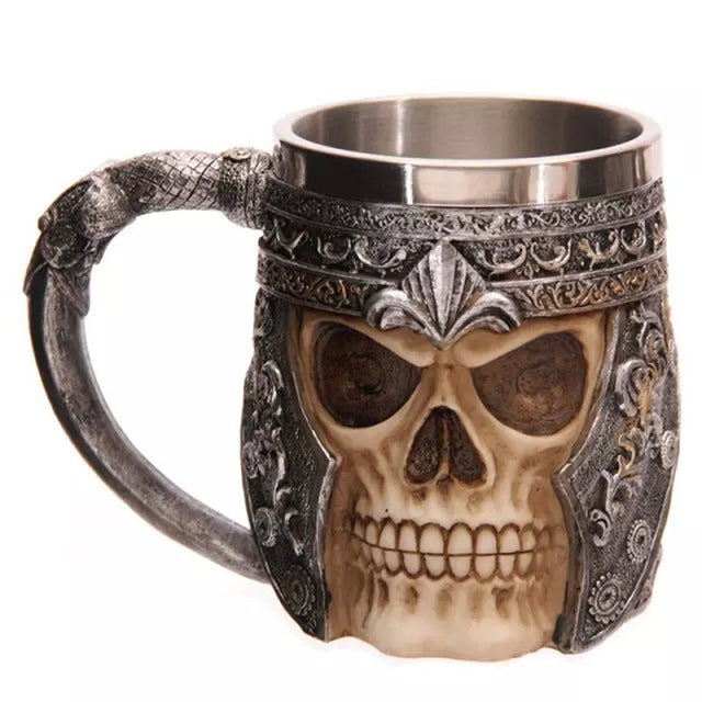 Double Wall Stainless Steel 3D Skull Cup Coffee Skull Knight Tankard Dragon