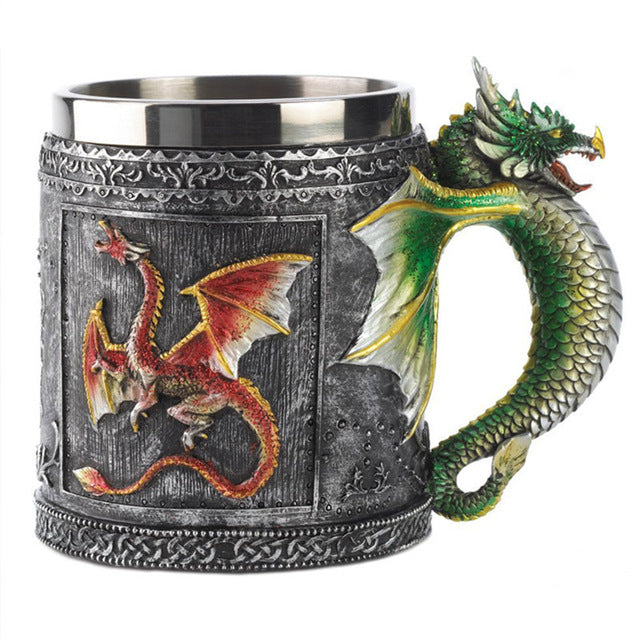 Double Wall Stainless Steel 3D Skull Cup Coffee Skull Knight Tankard Dragon