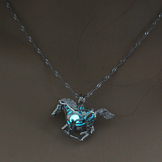 Glow in the Dark necklace Silver Chain Jewelry Ancient Running Horse Pendants