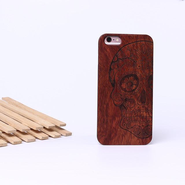 Sugar Skull Tribal Indian Mandala Laser Engraved Real Wood Case