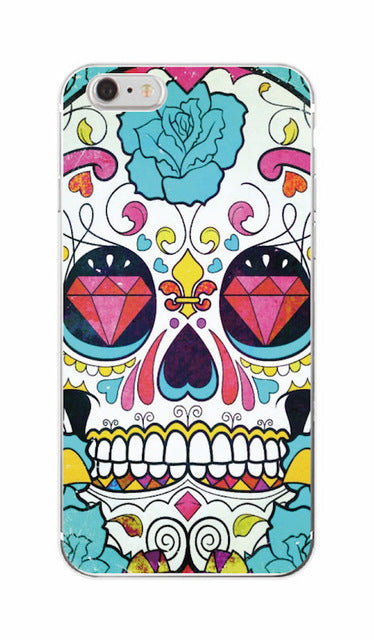 Pink Rose Skull Pattern Soft TPU Clear Phone Case Fundas Coque For iPhone & SAMSUNG