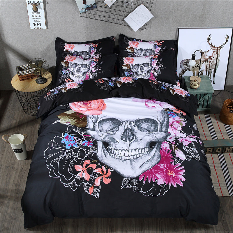 3D skeleton black skull death's-head design twin king queen bedclothes duvet cover set bedding set