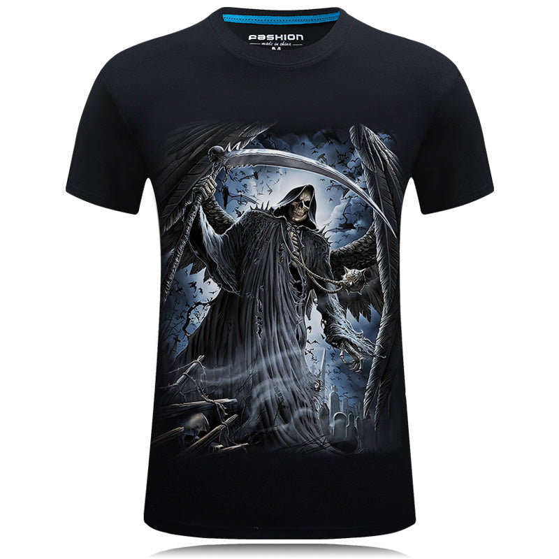 Horror Skull print O-neck t-shirt Casual Tee shirt plus size S-6xl high quality Tops cool Tees