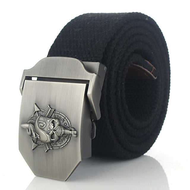 SupSindy men's canvas belt Skull Snake metal buckle military belt