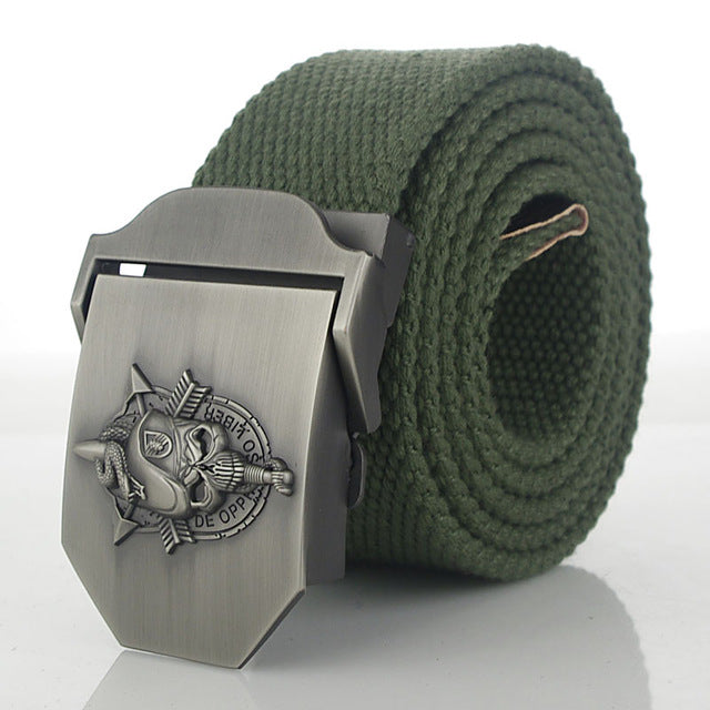 SupSindy men's canvas belt Skull Snake metal buckle military belt