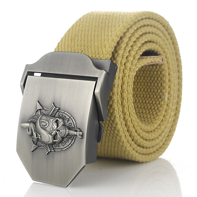 SupSindy men's canvas belt Skull Snake metal buckle military belt