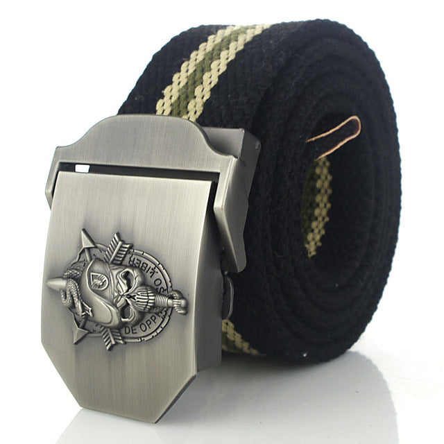 SupSindy men's canvas belt Skull Snake metal buckle military belt