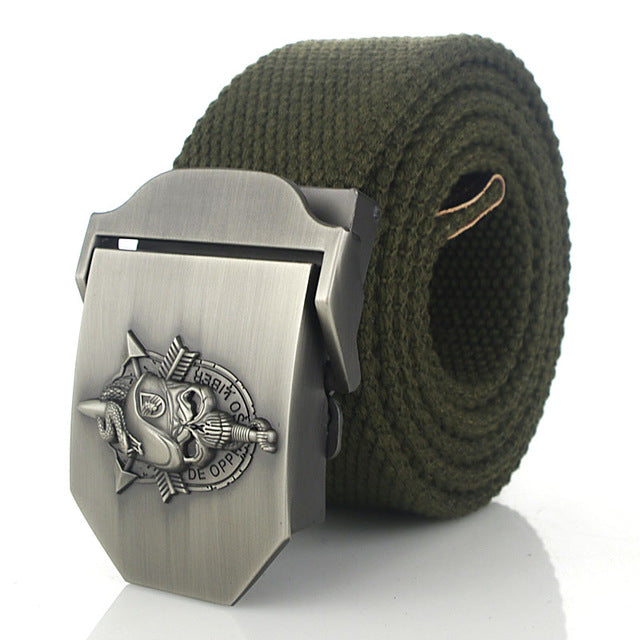 SupSindy men's canvas belt Skull Snake metal buckle military belt