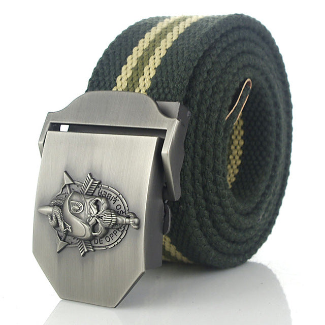 SupSindy men's canvas belt Skull Snake metal buckle military belt