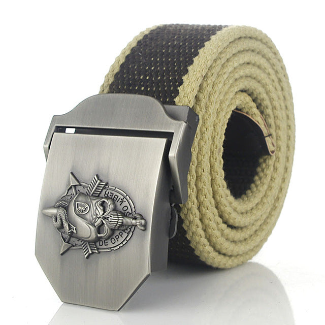 SupSindy men's canvas belt Skull Snake metal buckle military belt