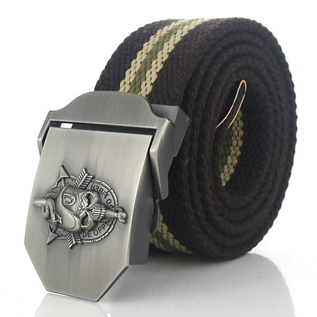 SupSindy men's canvas belt Skull Snake metal buckle military belt