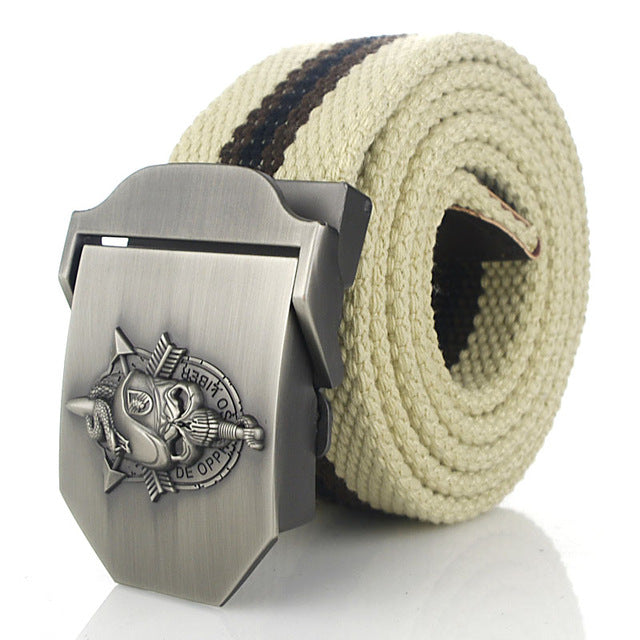SupSindy men's canvas belt Skull Snake metal buckle military belt