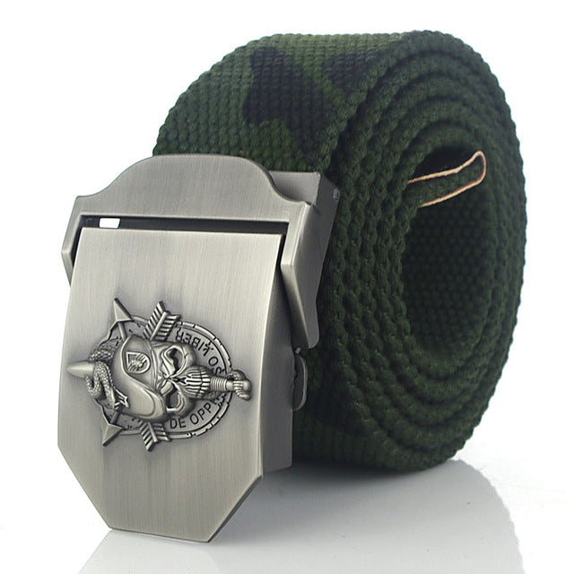 SupSindy men's canvas belt Skull Snake metal buckle military belt