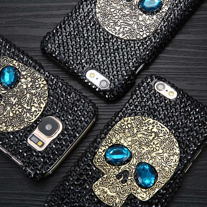 Cool 3D DIY Diamond Blue Eye Skull Phone Cases For iPhone 8 7 6 6s Plus 5 5s SE Case For Samsung galaxy S8 Plus S6 S7 edge Cover