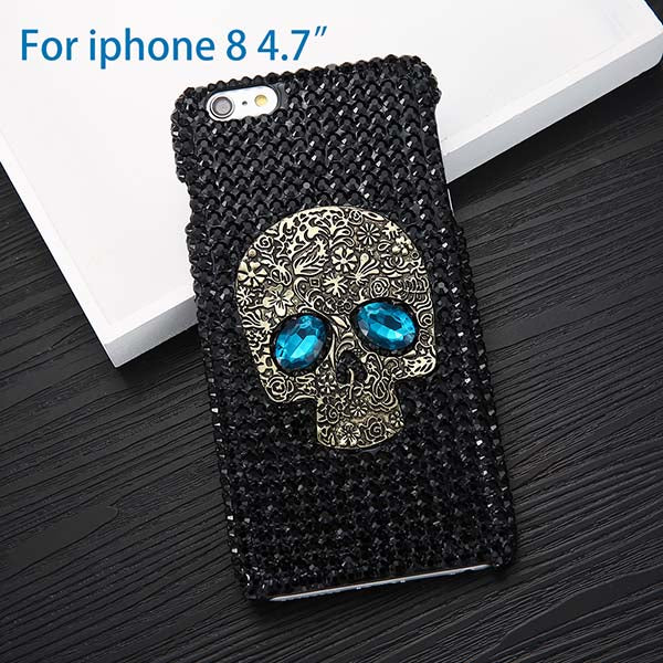 Cool 3D DIY Diamond Blue Eye Skull Phone Cases For iPhone 8 7 6 6s Plus 5 5s SE Case For Samsung galaxy S8 Plus S6 S7 edge Cover