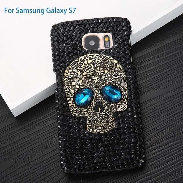 Cool 3D DIY Diamond Blue Eye Skull Phone Cases For iPhone 8 7 6 6s Plus 5 5s SE Case For Samsung galaxy S8 Plus S6 S7 edge Cover