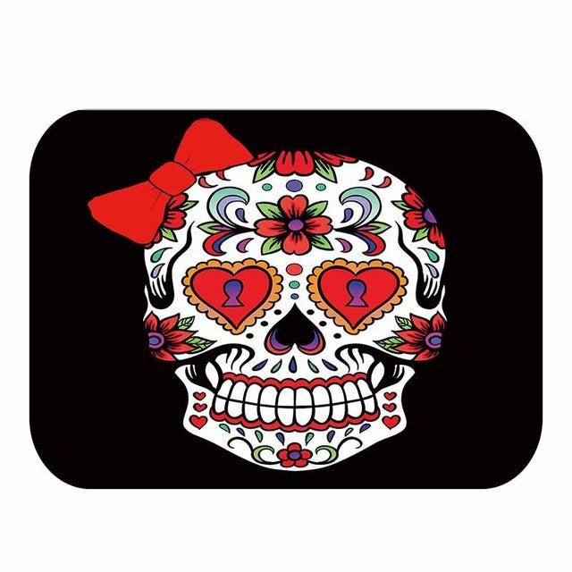 Flower Skull Pattern Anti-Slip Suede Carpet Door mat doormat Outdoor Kitchen Living room Floor Mat Rug