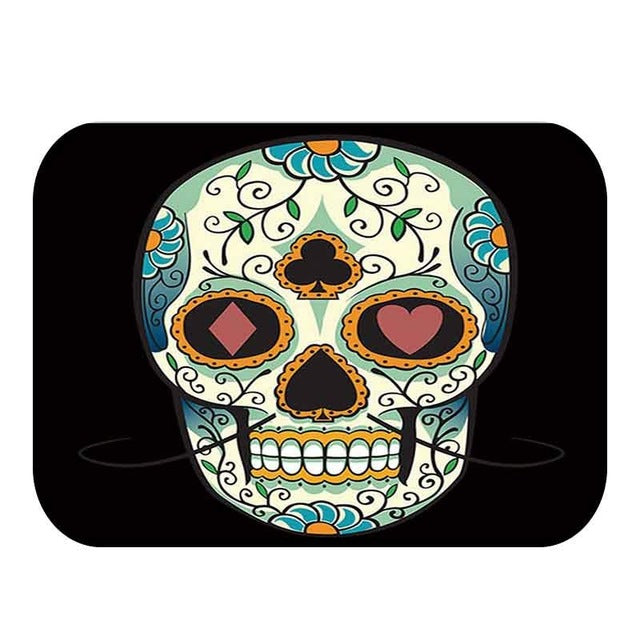 Flower Skull Pattern Anti-Slip Suede Carpet Door mat doormat Outdoor Kitchen Living room Floor Mat Rug