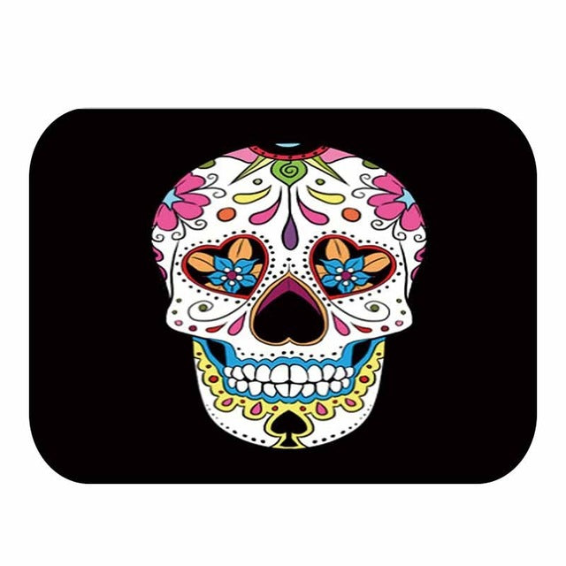 Flower Skull Pattern Anti-Slip Suede Carpet Door mat doormat Outdoor Kitchen Living room Floor Mat Rug