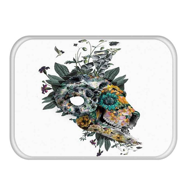 Flower Skull Pattern Anti-Slip Suede Carpet Door mat doormat Outdoor Kitchen Living room Floor Mat Rug