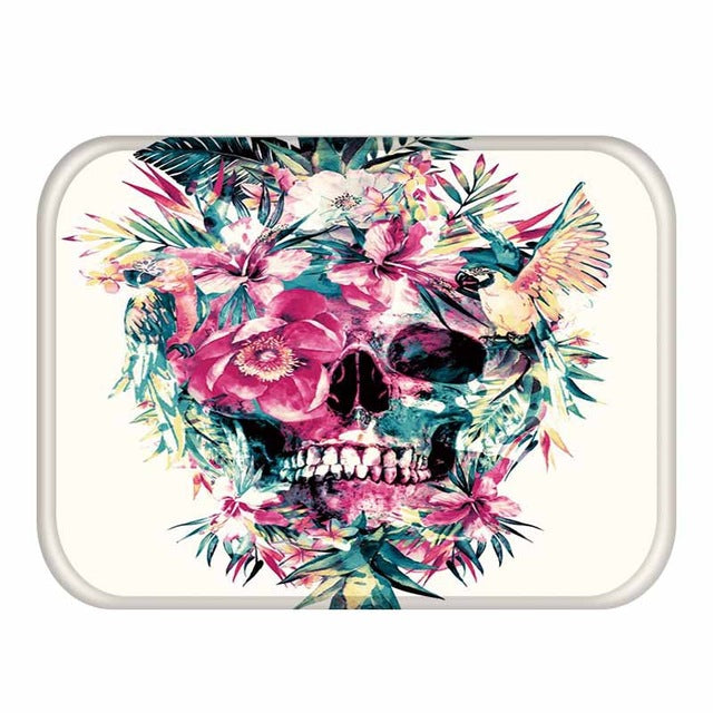 Flower Skull Pattern Anti-Slip Suede Carpet Door mat doormat Outdoor Kitchen Living room Floor Mat Rug