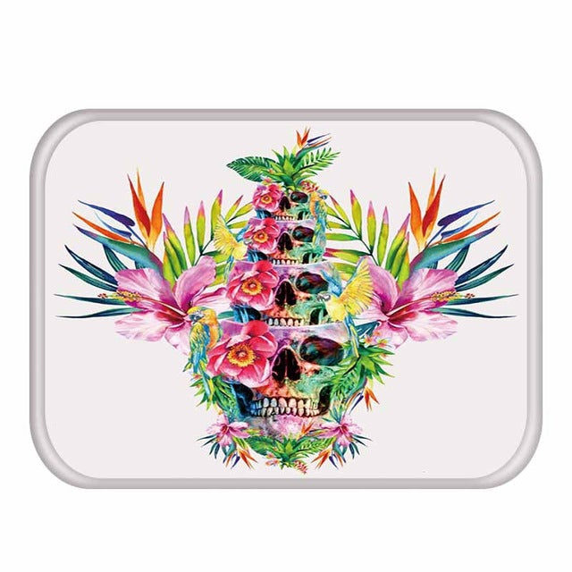 Flower Skull Pattern Anti-Slip Suede Carpet Door mat doormat Outdoor Kitchen Living room Floor Mat Rug