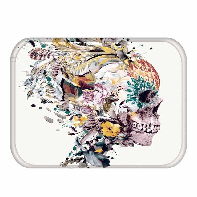 Flower Skull Pattern Anti-Slip Suede Carpet Door mat doormat Outdoor Kitchen Living room Floor Mat Rug