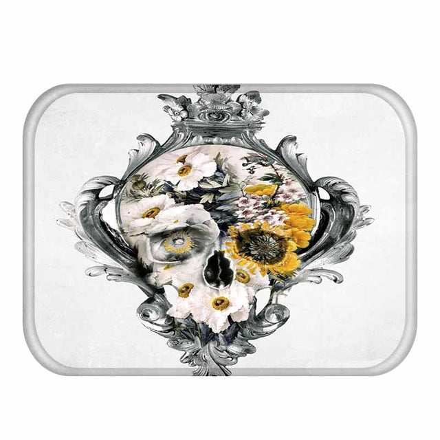 Flower Skull Pattern Anti-Slip Suede Carpet Door mat doormat Outdoor Kitchen Living room Floor Mat Rug