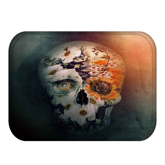 Flower Skull Pattern Anti-Slip Suede Carpet Door mat doormat Outdoor Kitchen Living room Floor Mat Rug