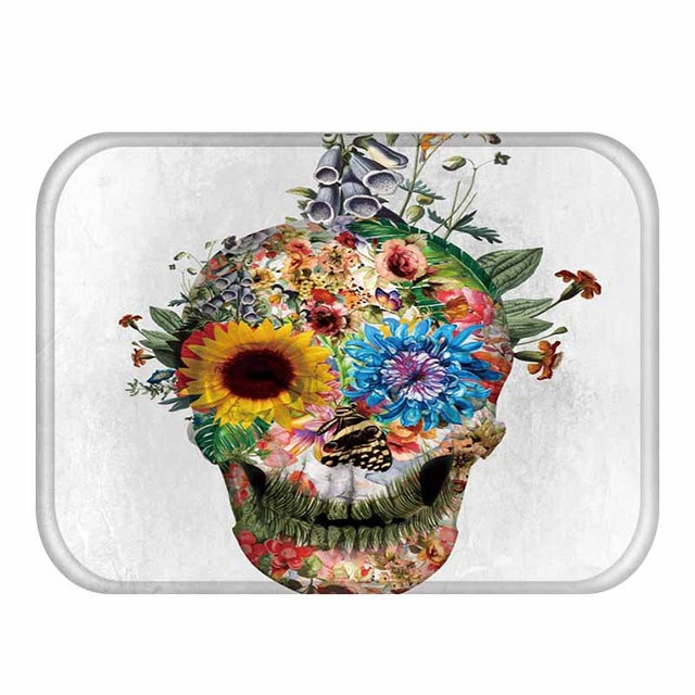 Flower Skull Pattern Anti-Slip Suede Carpet Door mat doormat Outdoor Kitchen Living room Floor Mat Rug