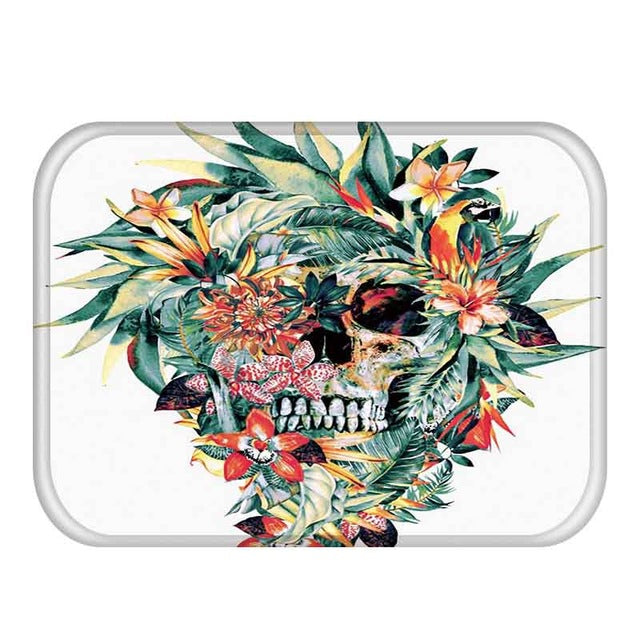 Flower Skull Pattern Anti-Slip Suede Carpet Door mat doormat Outdoor Kitchen Living room Floor Mat Rug